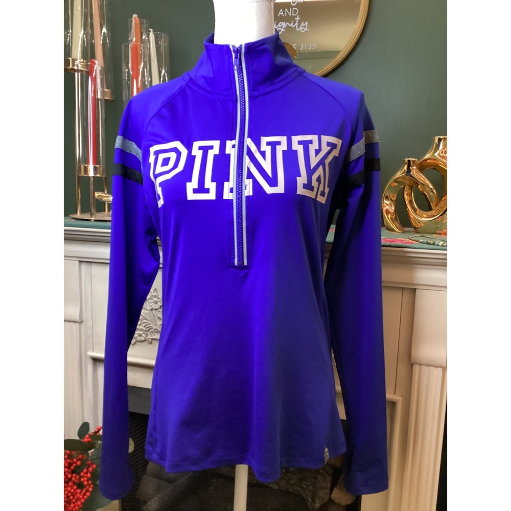 PINK Victoria's Secret Quarter Zip Pullover SZ M Indigo